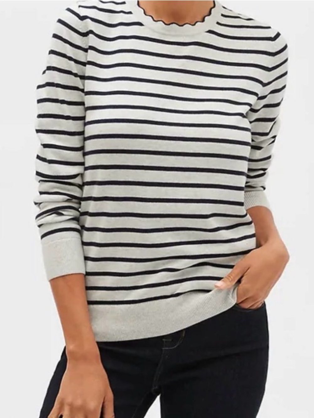 Banana Republic Factory Scallop Neck Striped Sweater - Gray Navy Blue